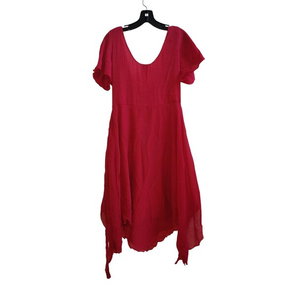 Red Dress Together Brand Size 12 Womens Asymmetric Hem Short Sleeve - Picture 2 of 4